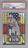 Justin Herbert from the 2022 Panini Mosaic set featuring a Choice Fusion Red & Yellow parallel graded by PSA and given an overall grade of 10.