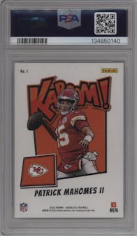 Patrick Mahomes II from the 2023 Panini Absolute set graded by PSA and given an overall grade of 9.