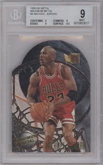 Michael Jordan from the 1995-96 Fleer Metal set graded by Beckett and given an overall grade of 9.