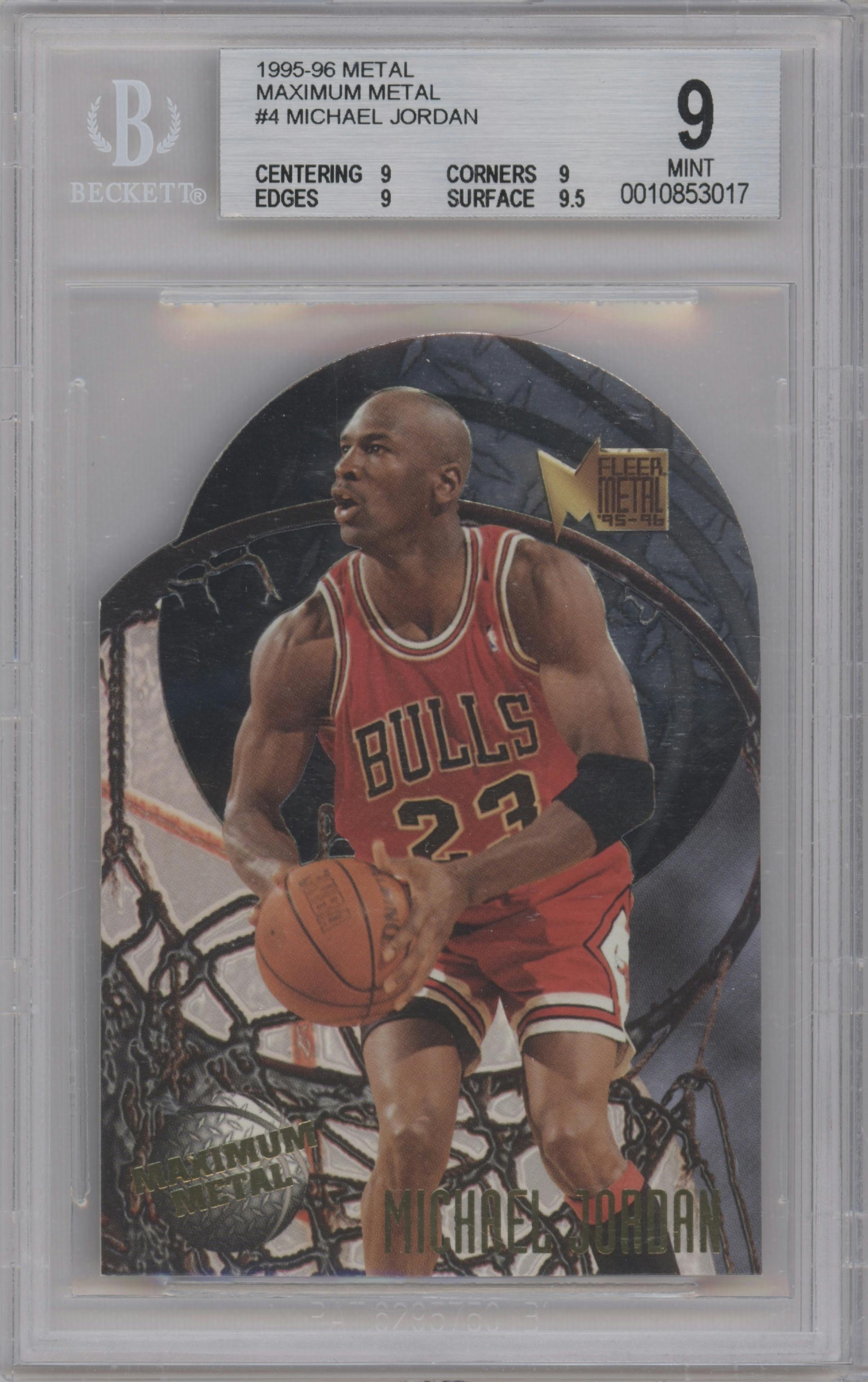 Michael Jordan from the 1995-96 Fleer Metal set graded by Beckett and given an overall grade of 9.