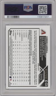 Corbin Carroll from the 2023 Topps Chrome Update set featuring a Blue RayWave Refractor parallel graded by PSA and given an overall grade of 9.