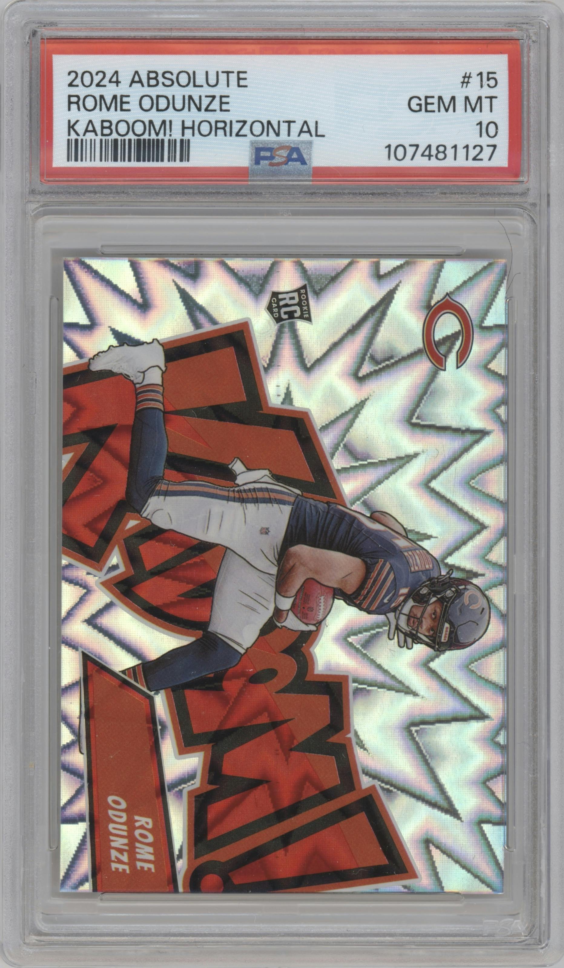 Rome Odunze from the 2024 Panini Absolute set graded by PSA and given an overall grade of 10.