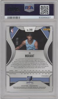 Ja Morant from the 2019-20 Panini Prizm set featuring a Purple Prizm parallel graded by PSA and given an overall grade of 9.