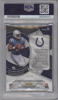 Anthony Richardson from the 2023 Panini Spectra set featuring a Neon Blue parallel graded by PSA and given an overall grade of 9.
