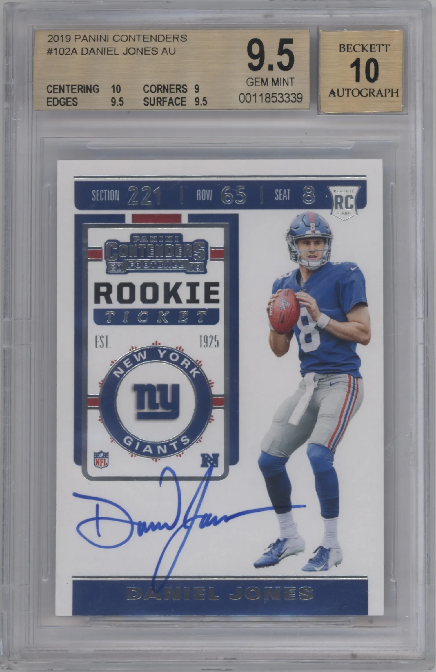 2019 Panini Contenders Rke.Tkt.RPS Daniel Jones BGS 9.5
