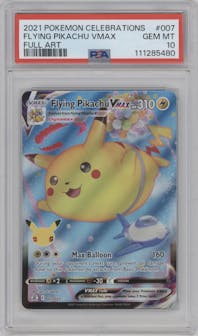 Flying Pikachu VMAX from the 2021 Pokemon SWSH set graded by PSA and given an overall grade of 10.