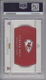 Tyreek Hill from the 2022 Panini National Treasures set graded by PSA and given an overall grade of 10.