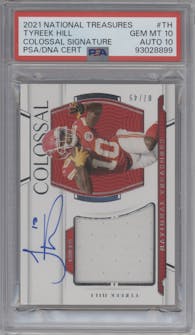 Tyreek Hill from the 2022 Panini National Treasures set graded by PSA and given an overall grade of 10.