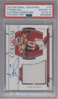Tyreek Hill from the 2022 Panini National Treasures set graded by PSA and given an overall grade of 10.