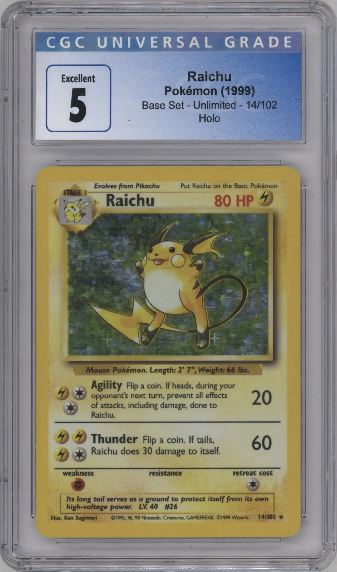 1999 Pokemon Base Set Raichu #14 CGC 5