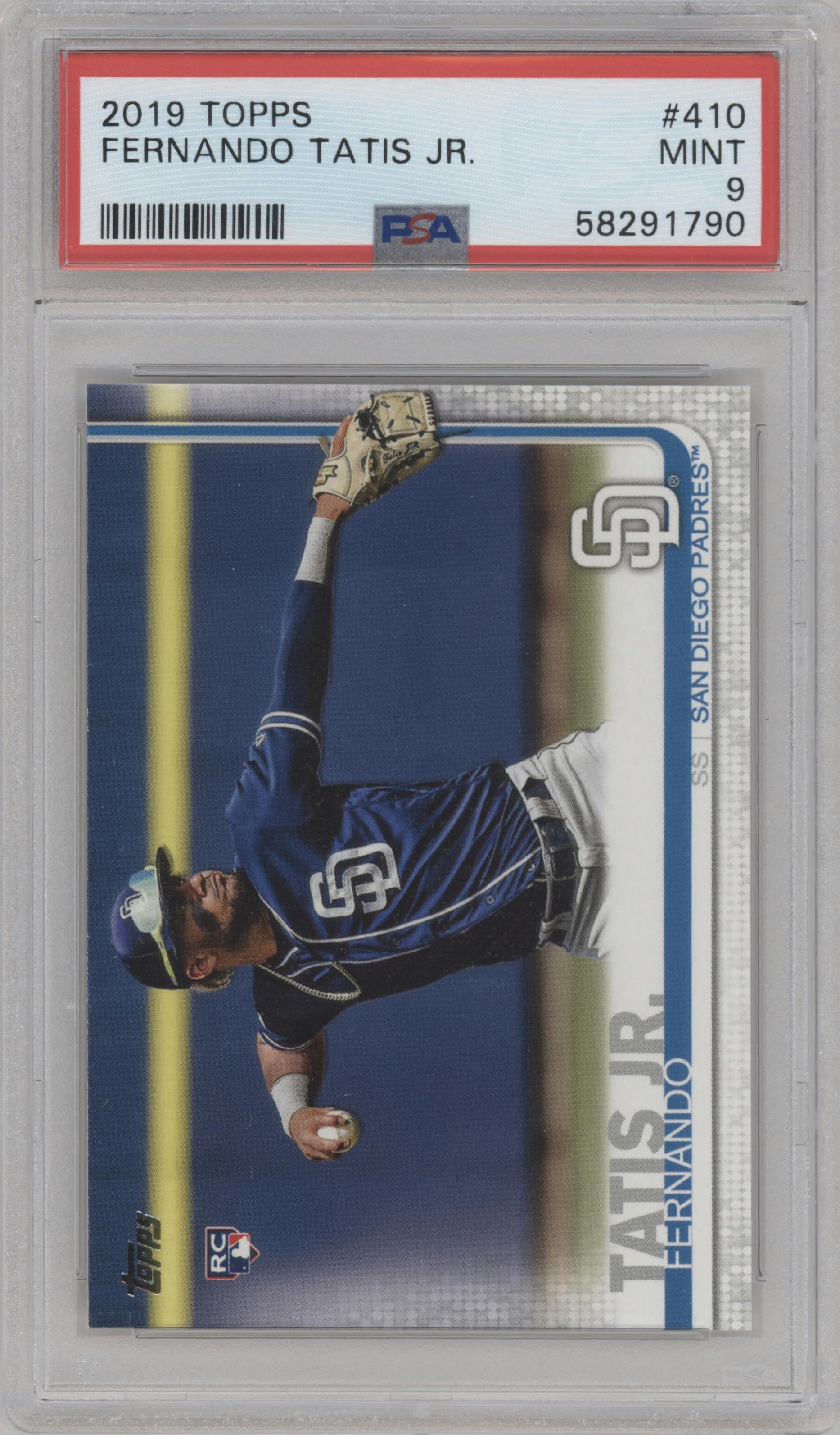 Fernando Tatis Jr. from the 2019 Topps Series 2 set graded by PSA and given an overall grade of 9.