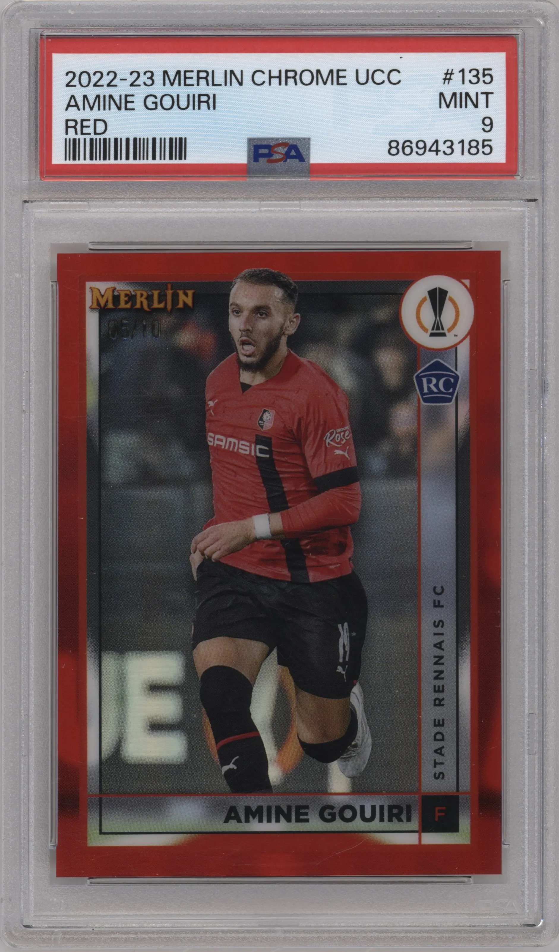 2022 Topps Merlin Chrome UEFA League Amine Gouiri Red PSA 9