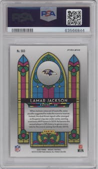 Lamar Jackson from the 2020 Panini Mosaic set graded by PSA and given an overall grade of 10.
