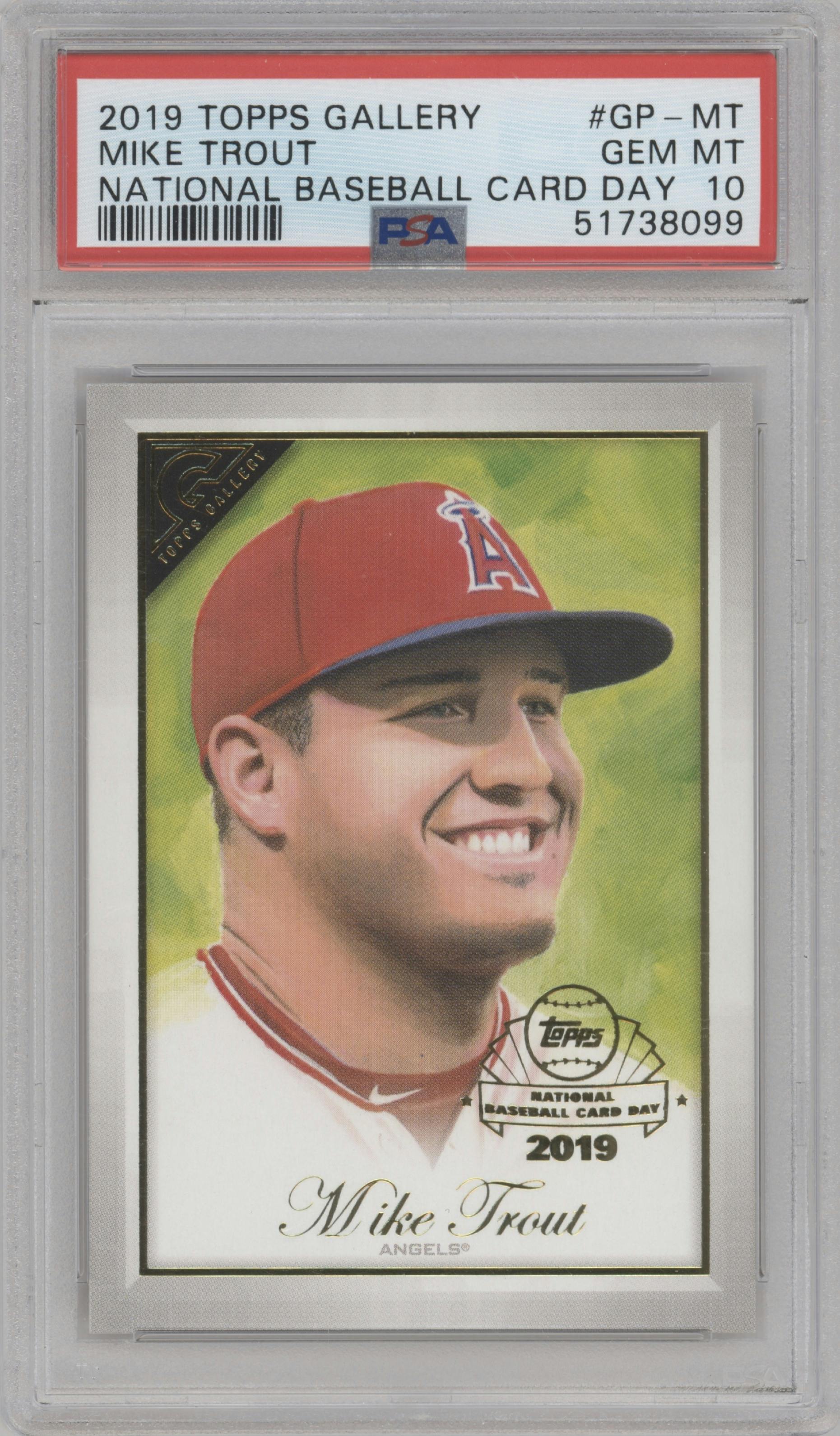 Mike Trout from the 2019 Bowman Platinum set graded by PSA and given an overall grade of 10.