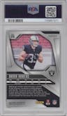 Brock Bowers from the 2024 Panini Prizm set featuring a Green Prizm parallel graded by PSA and given an overall grade of 9.