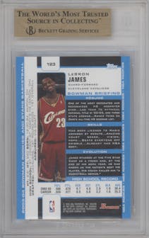 LeBron James  from the 2003-04 Bowman set graded by Beckett and given an overall grade of 9.5.