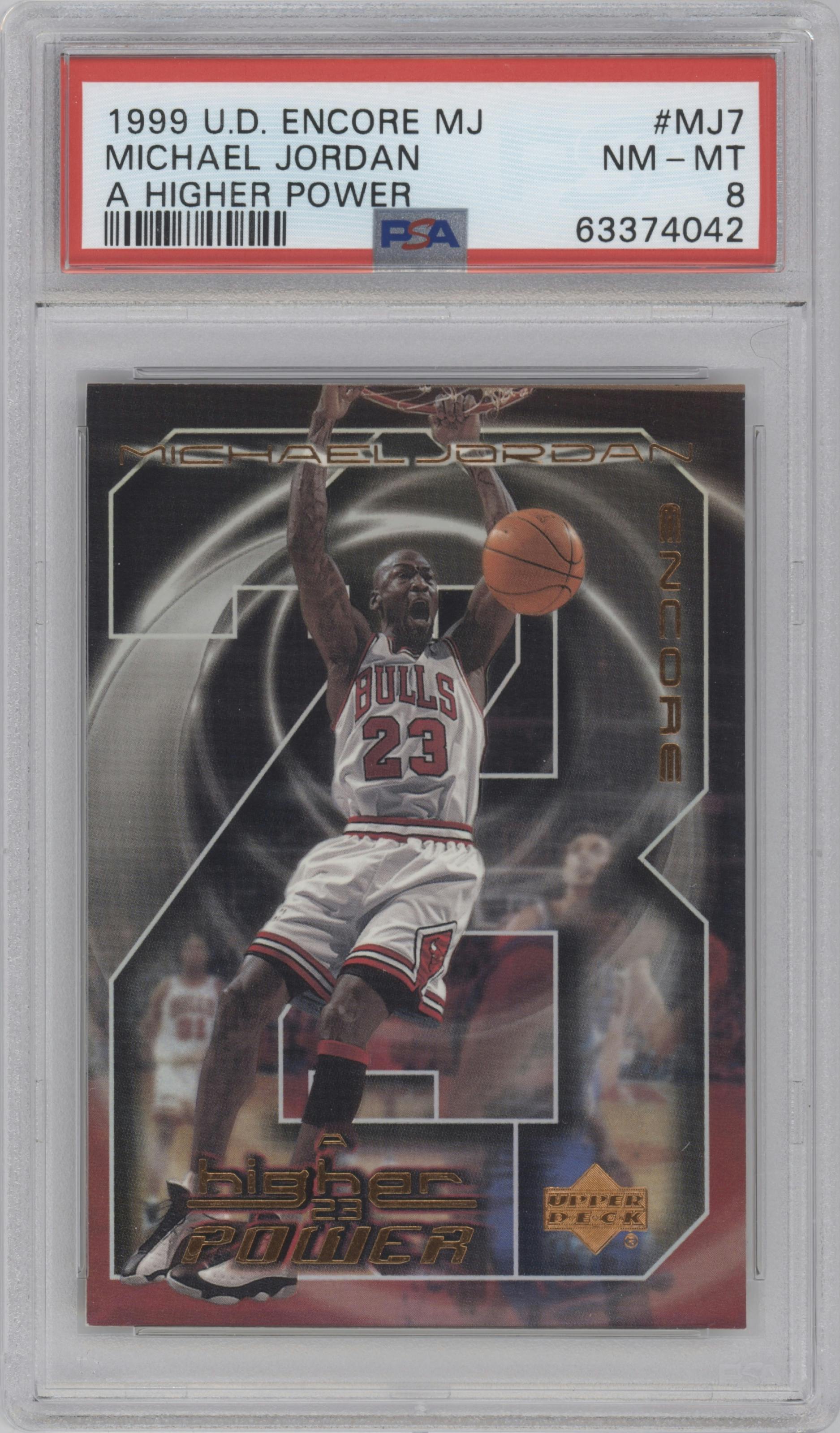 Michael Jordan from the 1999-00 Upper Deck Encore set graded by PSA and given an overall grade of 8.