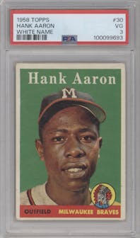 Hank Aaron from the 1958 Topps set featuring a Variation parallel graded by PSA and given an overall grade of 3.