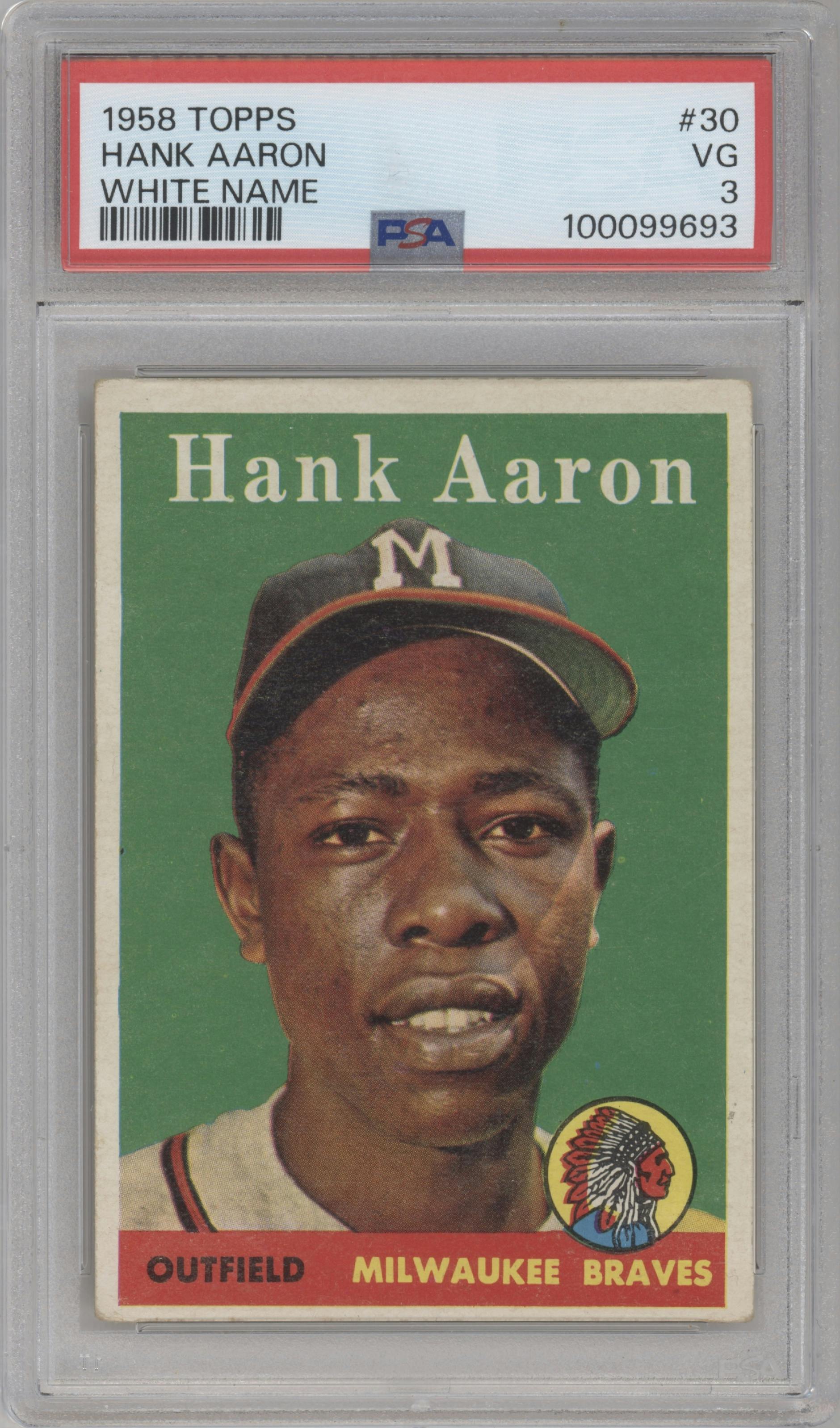 Hank Aaron from the 1958 Topps set featuring a Variation parallel graded by PSA and given an overall grade of 3.