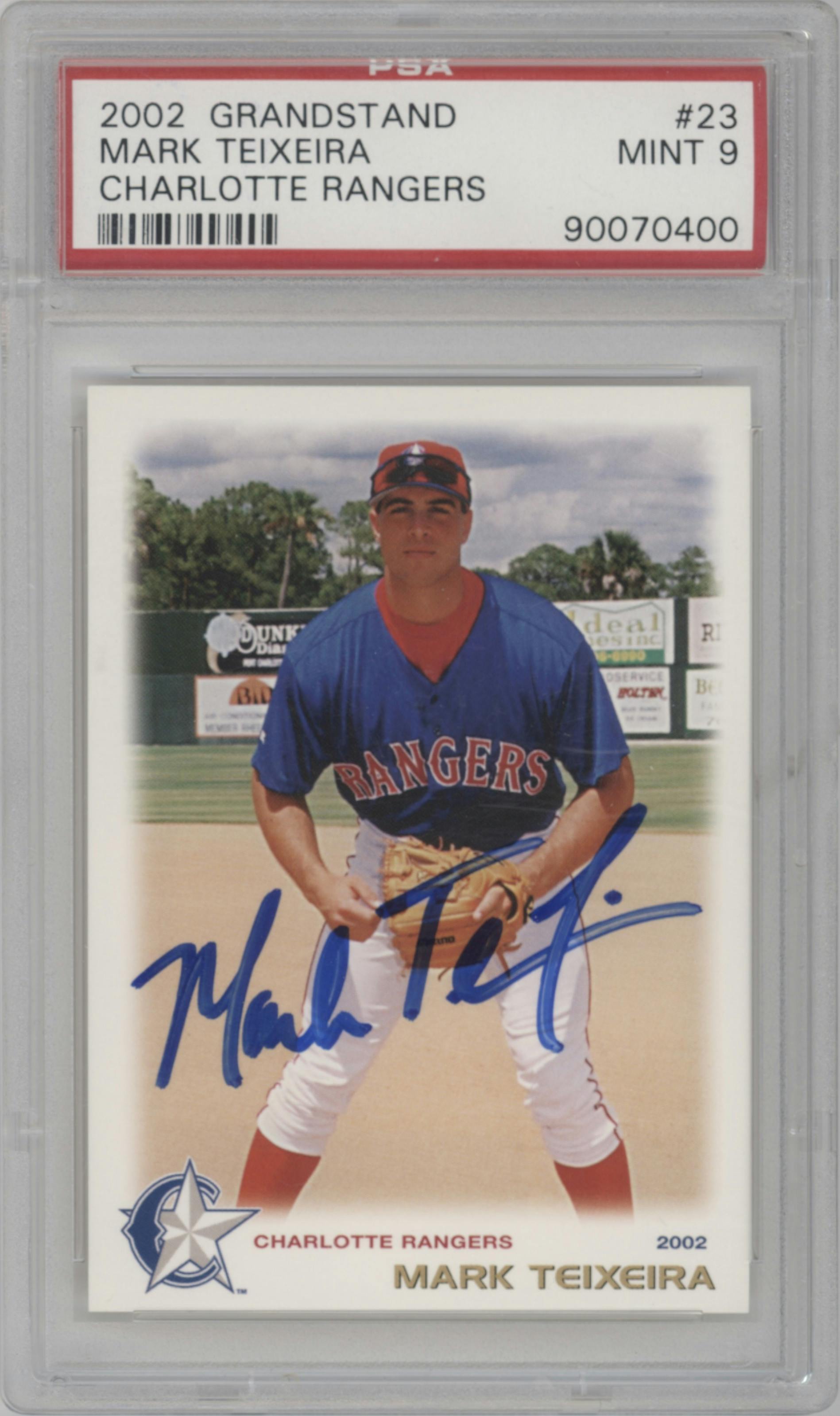 Mark Teixeira from the 2002 Grandstand set graded by PSA and given an overall grade of 9.
