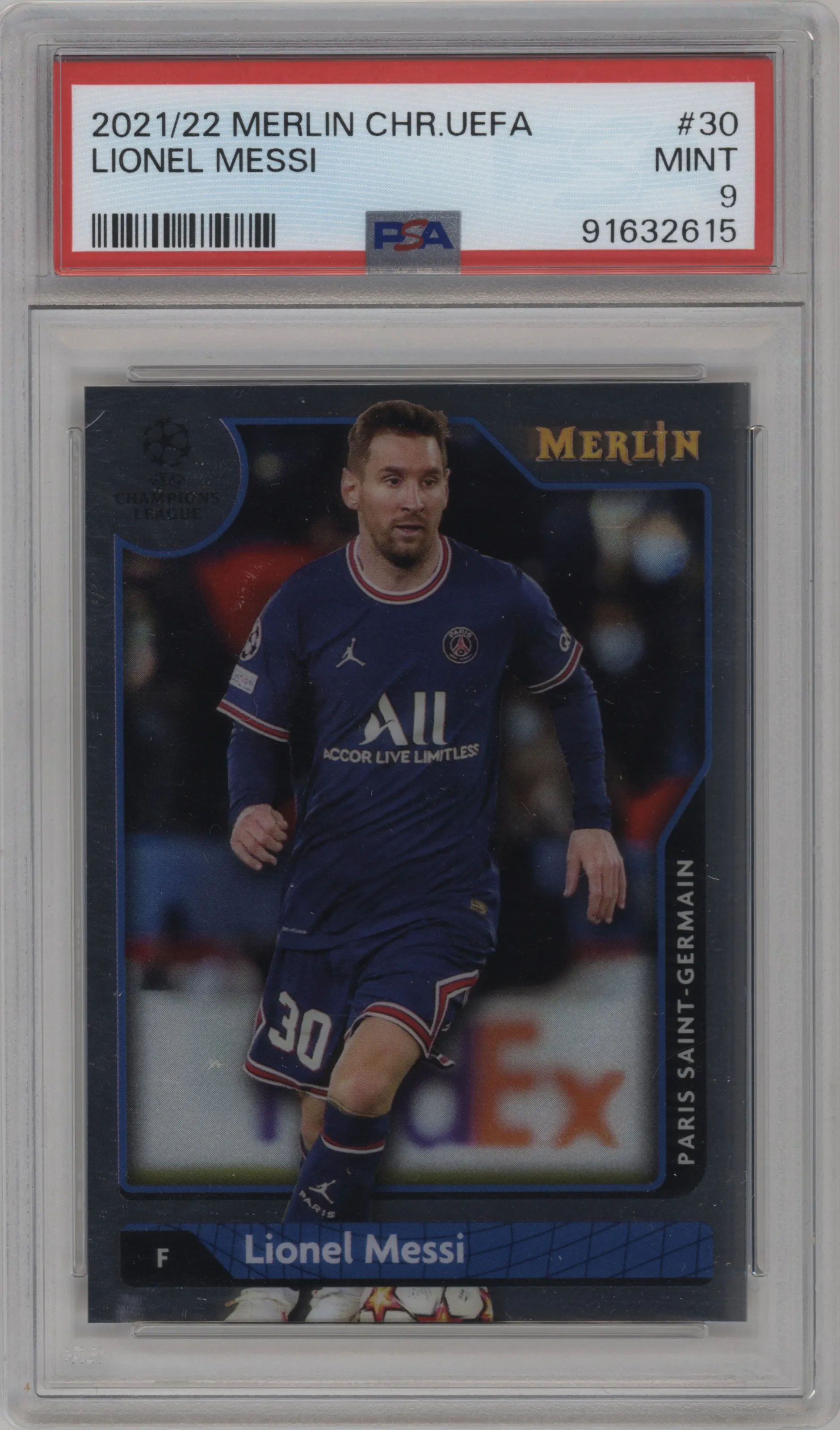 2021 Topps Merlin Chrome UEFA League Lionel Messi PSA 9