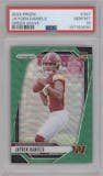 Jayden Daniels from the 2024 Panini Prizm set featuring a Green Wave parallel graded by PSA and given an overall grade of 10.