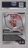 Jayden Daniels from the 2024 Panini Prizm set featuring a Green Wave parallel graded by PSA and given an overall grade of 10.