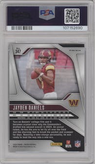 Jayden Daniels from the 2024 Panini Prizm set featuring a Green Wave parallel graded by PSA and given an overall grade of 10.