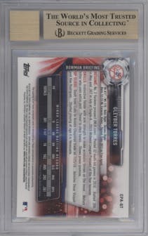 Gleyber Torres from the 2017 Bowman set graded by Beckett and given an overall grade of 10.