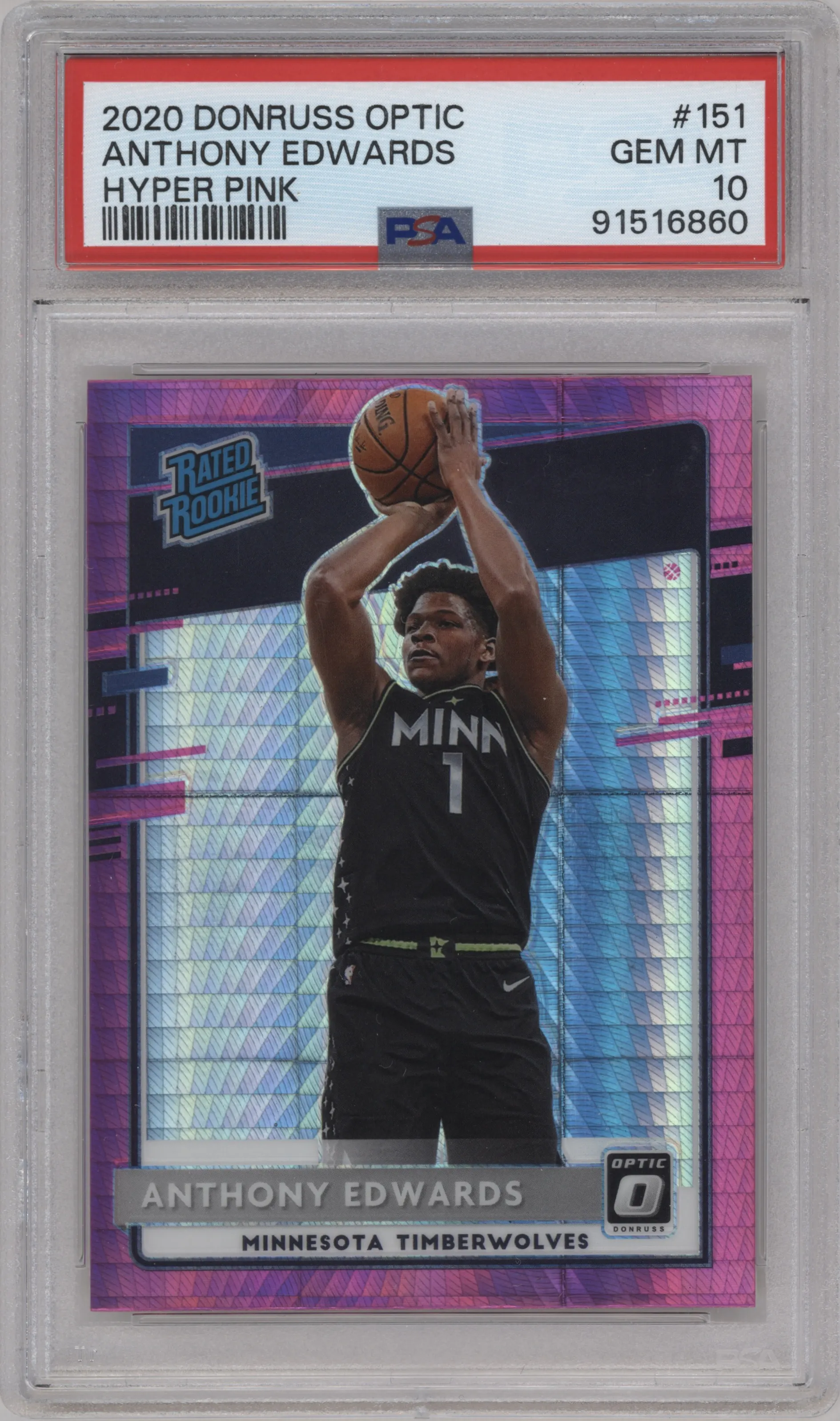 2020 Panini Donruss Optic Rated Rookie Anthony Edwards Hyper Pink #151 PSA 10