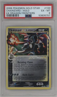 Charizard Gold Star from the 2006 Pokemon EX set graded by PSA and given an overall grade of 6.