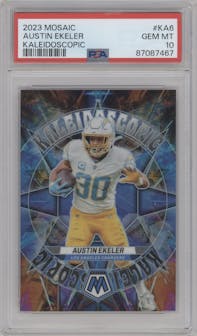 Austin Ekeler from the 2023 Panini Mosaic set graded by PSA and given an overall grade of 10.