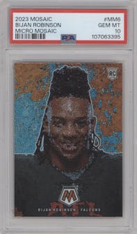 Bijan Robinson from the 2023 Panini Mosaic set graded by PSA and given an overall grade of 10.
