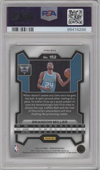 Brandon Miller from the 2023-24 Panini Prizm set featuring a Silver Prizm  parallel graded by PSA and given an overall grade of 10.