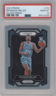 Brandon Miller from the 2023-24 Panini Prizm set featuring a Silver Prizm  parallel graded by PSA and given an overall grade of 10.