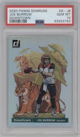 Joe Burrow from the 2020 Panini Donruss set graded by PSA and given an overall grade of 10.