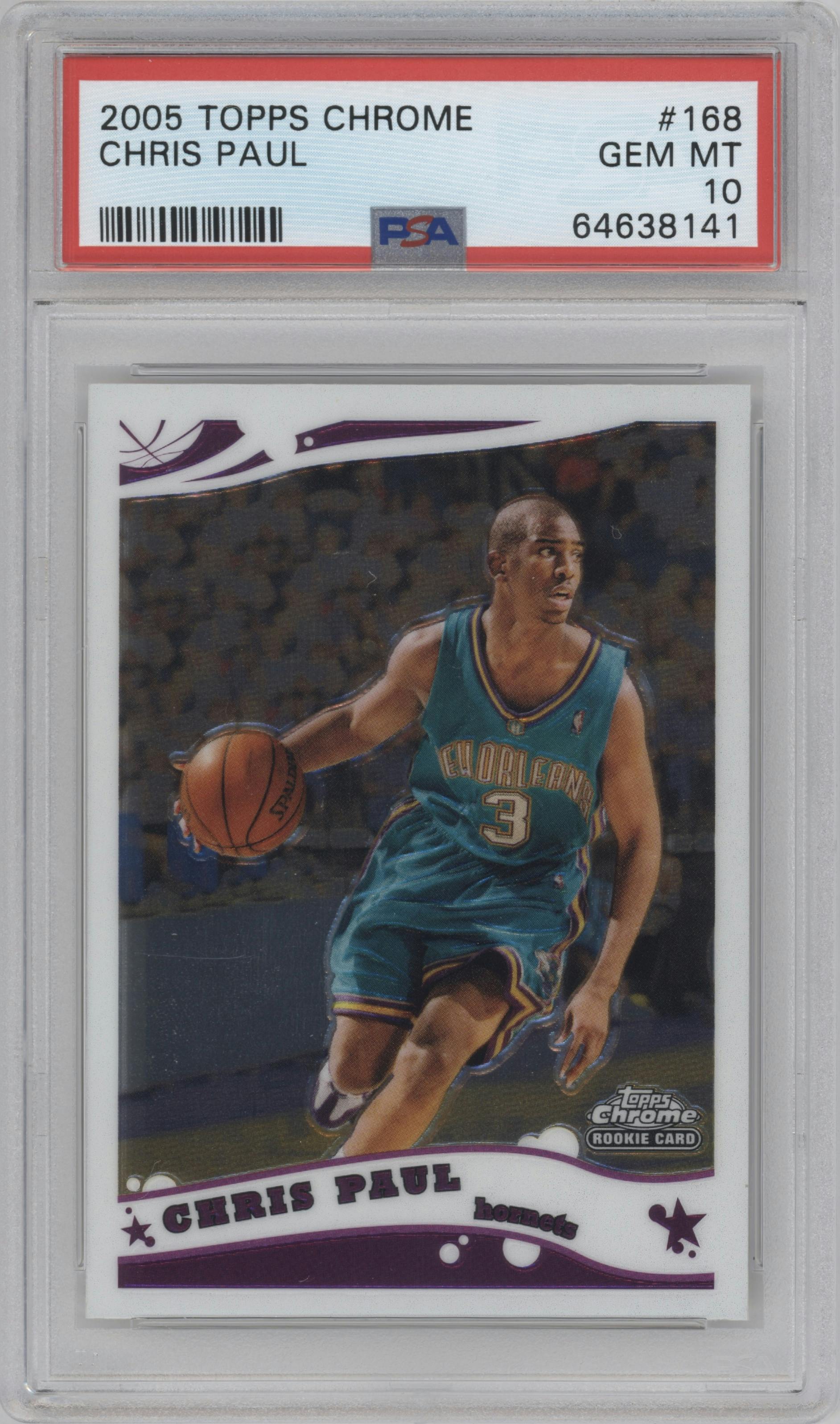 Chris Paul from the 2005-06 Topps Chrome set graded by PSA and given an overall grade of 10.