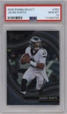 Jalen Hurts from the 2020 Panini Select set graded by PSA and given an overall grade of 10.