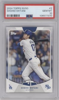 Shohei Ohtani from the 2024 Topps 50/50 set graded by PSA and given an overall grade of 10.