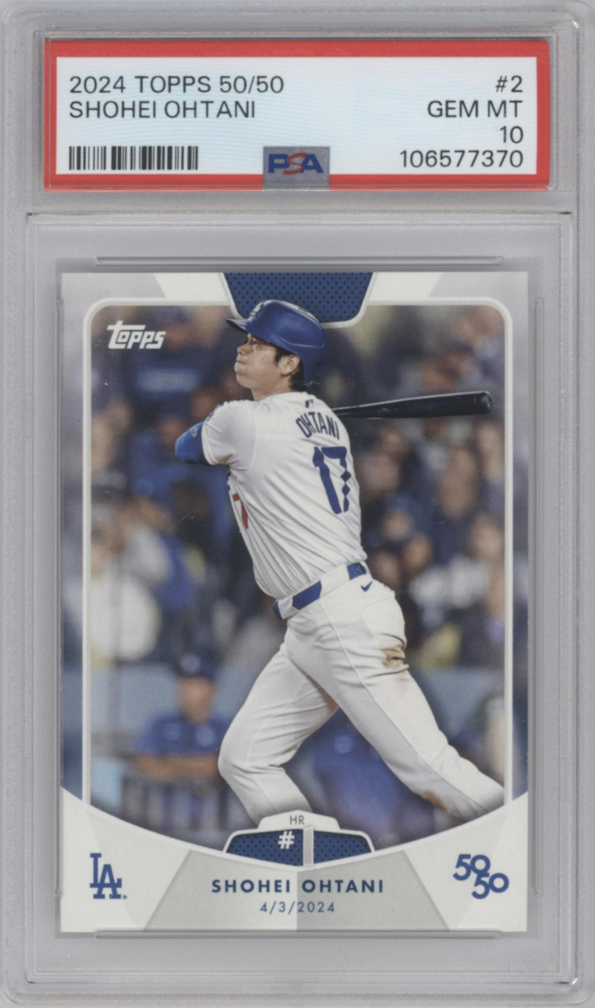 Shohei Ohtani from the 2024 Topps 50/50 set graded by PSA and given an overall grade of 10.