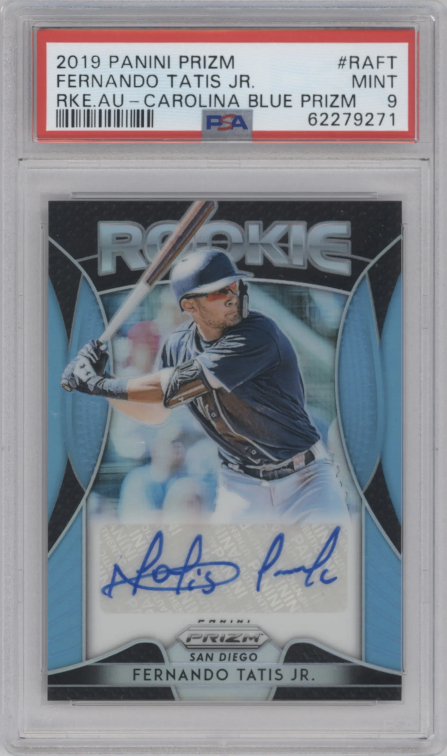 2019 Panini Prizm Rke.Auto Fernando Tatis Jr. Carolina Blue Prizm #RA-FT PSA 9