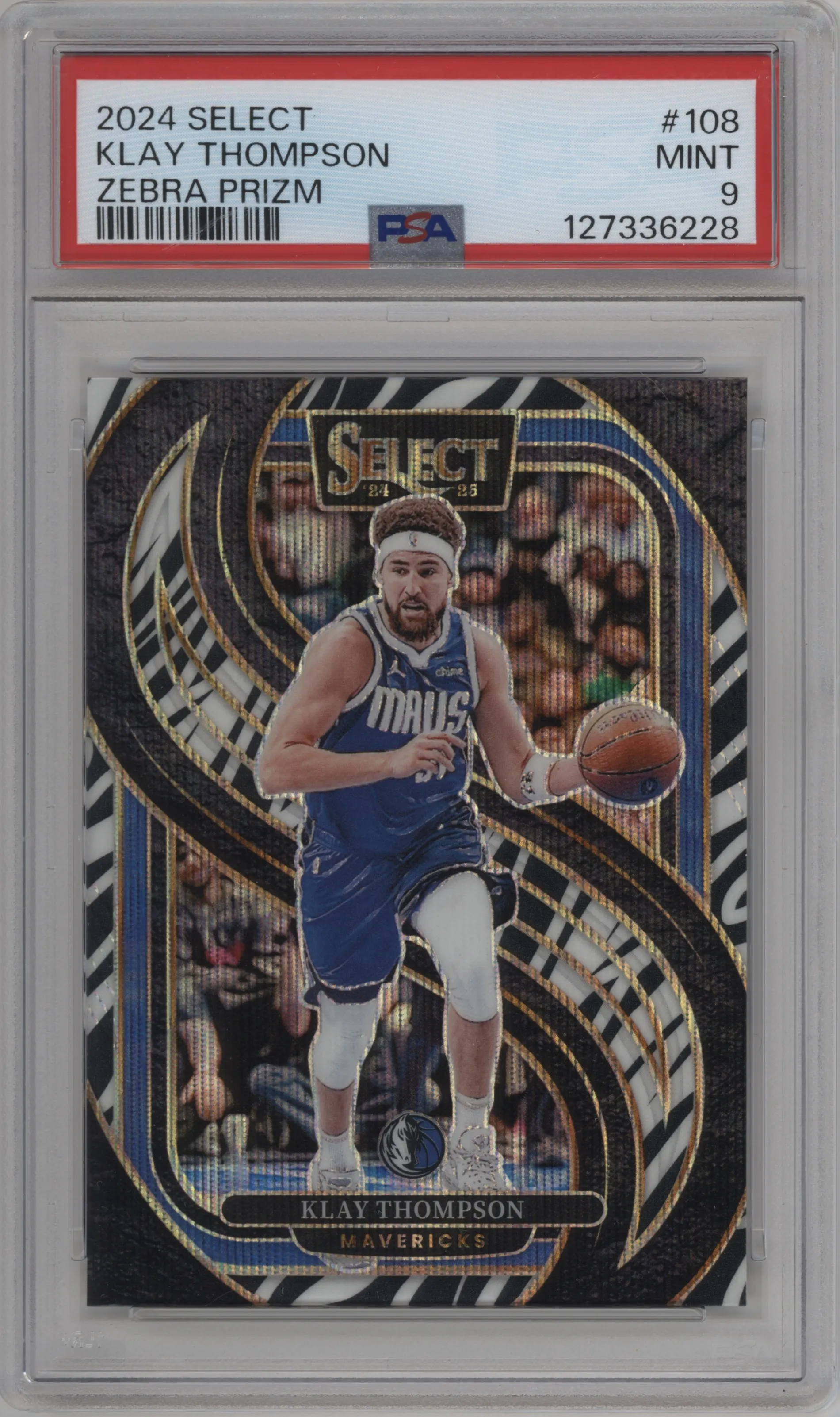 2024 Panini Select Pre.Lvl. Klay Thompson Zebra Prizm #108 PSA 9