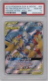 Moltres/Zapdos/Articuno GX from the 2019 Pokemon S&M  set graded by PSA and given an overall grade of 10.