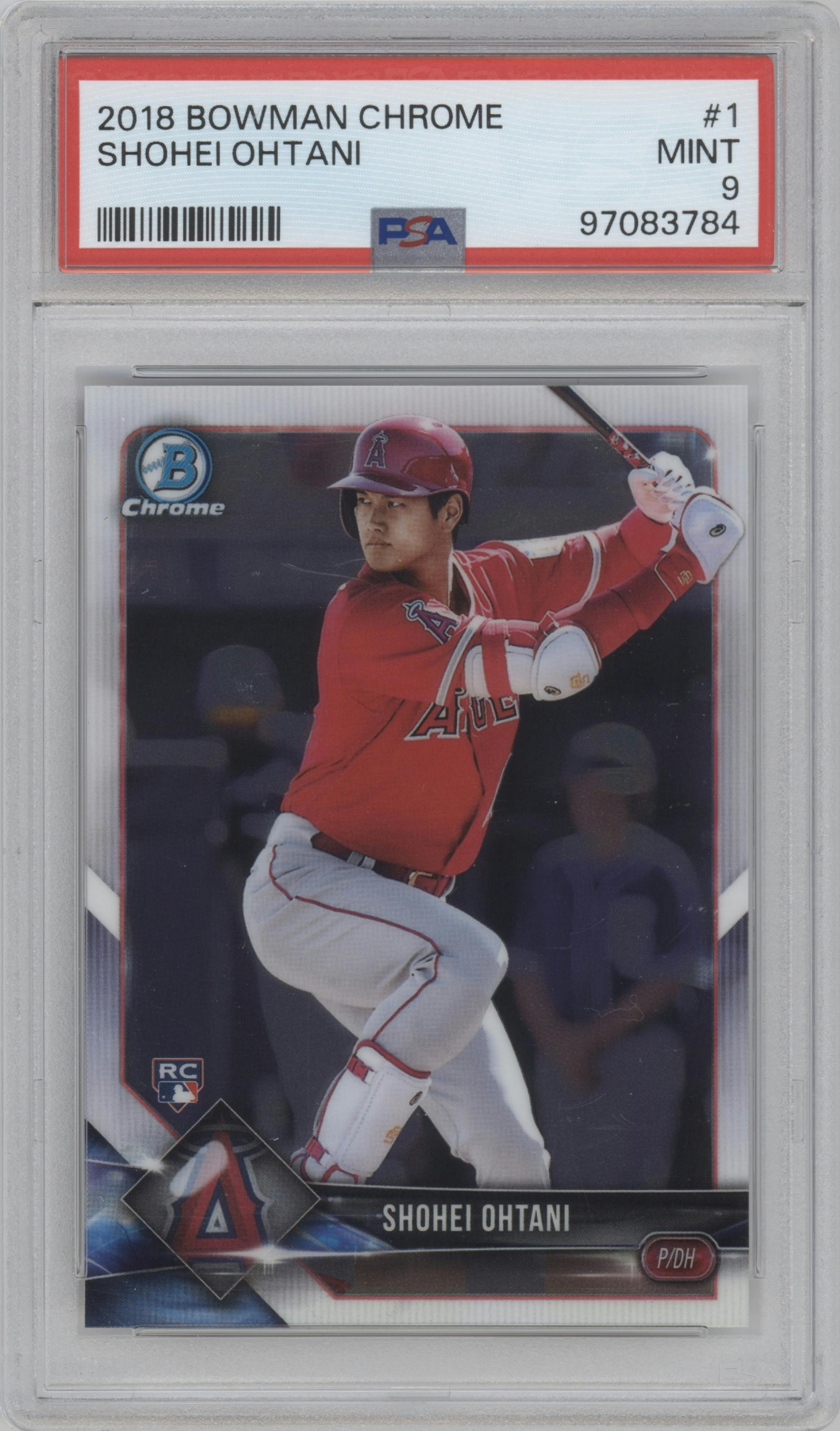 Shohei Ohtani from the 2018 Bowman Chrome set graded by PSA and given an overall grade of 9.