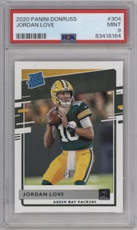 Jordan Love from the 2020 Panini Donruss set graded by PSA and given an overall grade of 9.
