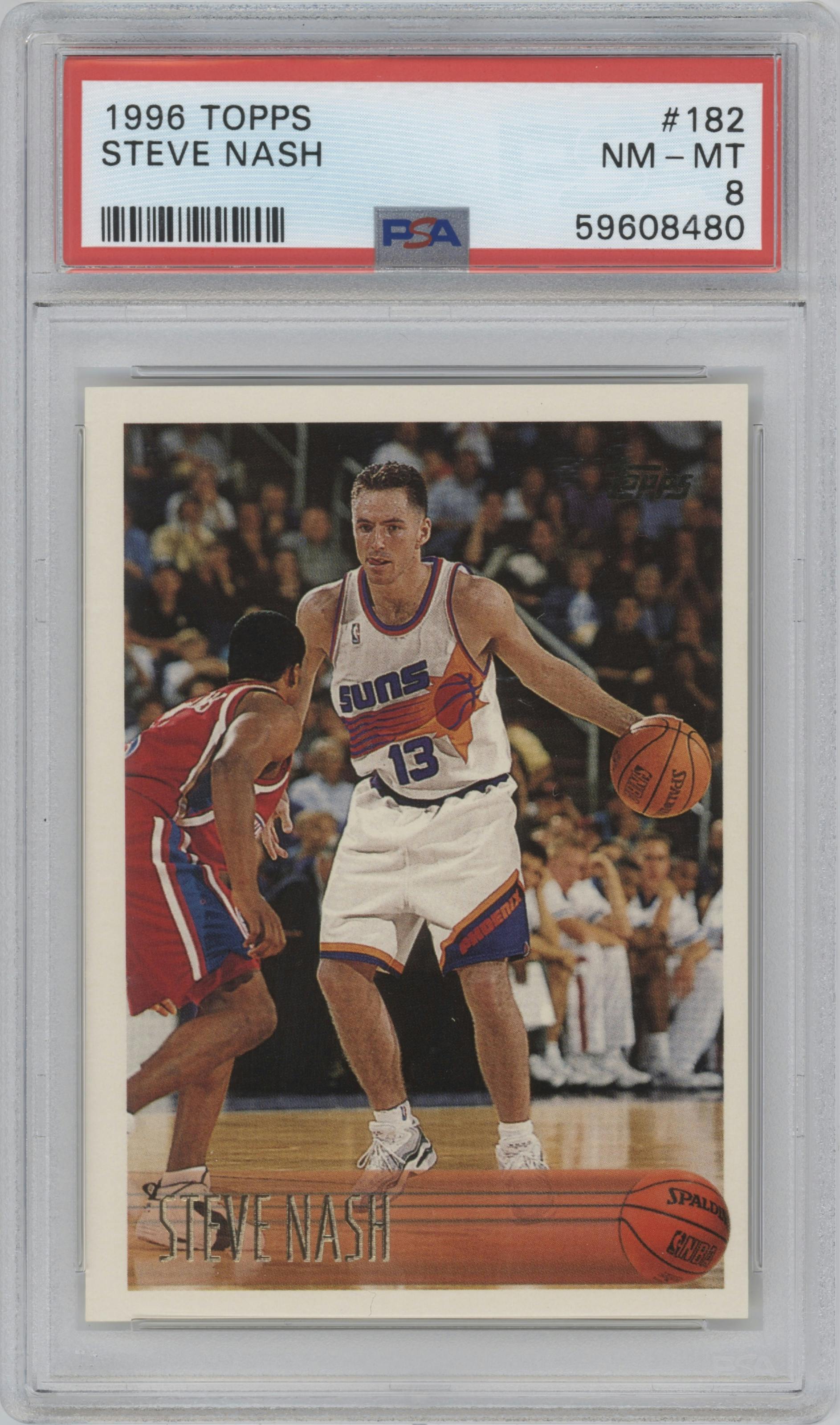 Steve Nash from the 1996-97 Topps set graded by PSA and given an overall grade of 8.