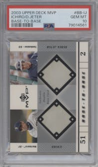 Ichiro Suzuki / Derek Jeter from the 2003 Upper Deck MVP set graded by PSA and given an overall grade of 10.
