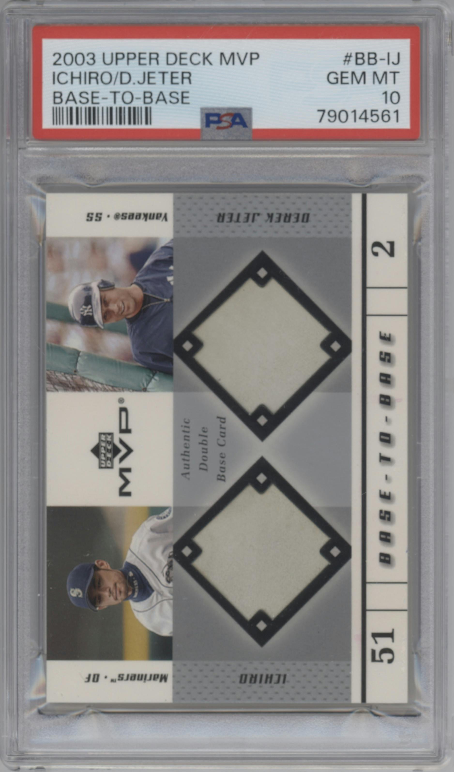 Ichiro Suzuki / Derek Jeter from the 2003 Upper Deck MVP set graded by PSA and given an overall grade of 10.