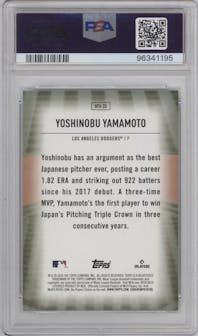 Yoshinobu Yamamoto from the 2024 Topps  set graded by PSA and given an overall grade of 10.