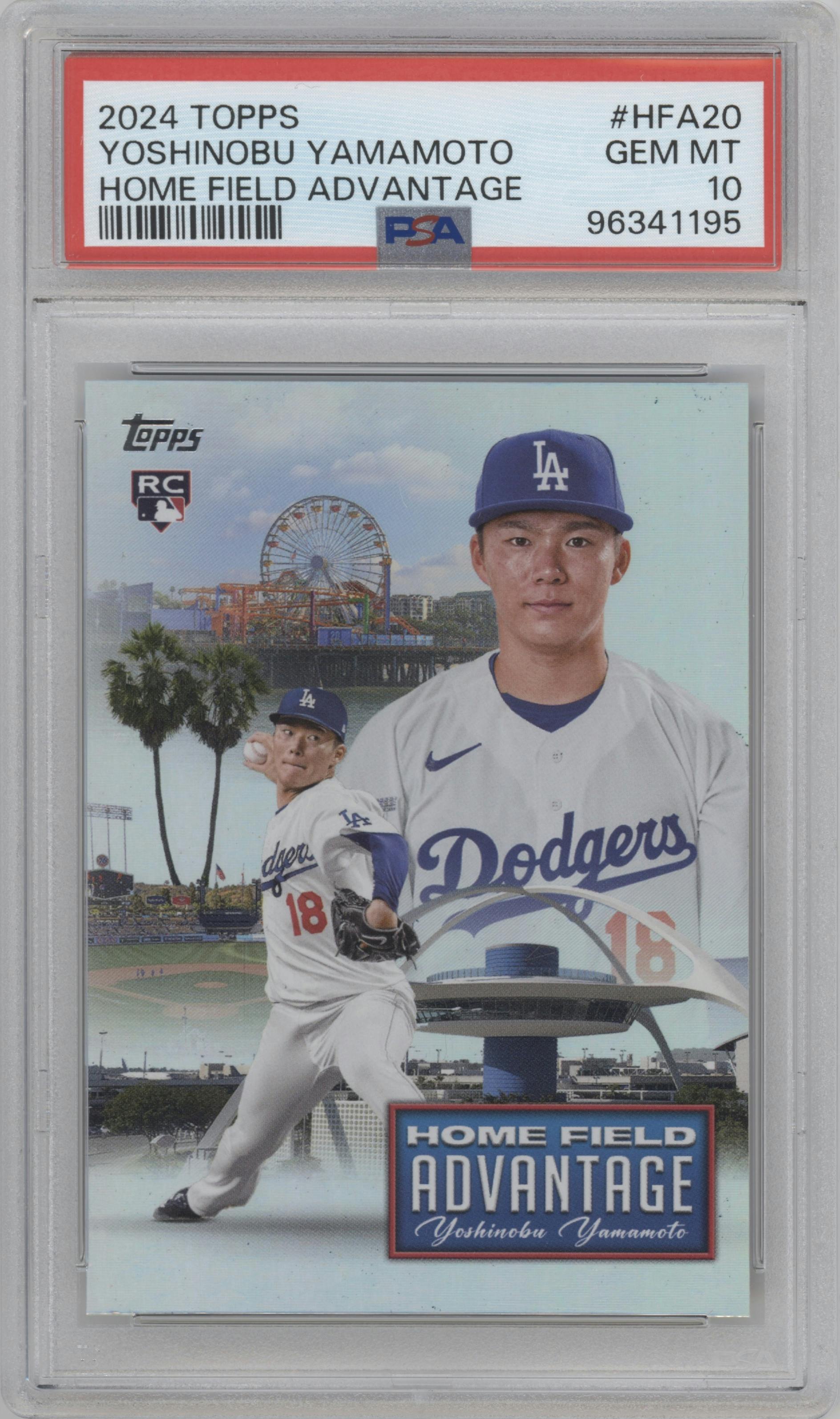 Yoshinobu Yamamoto from the 2024 Topps  set graded by PSA and given an overall grade of 10.